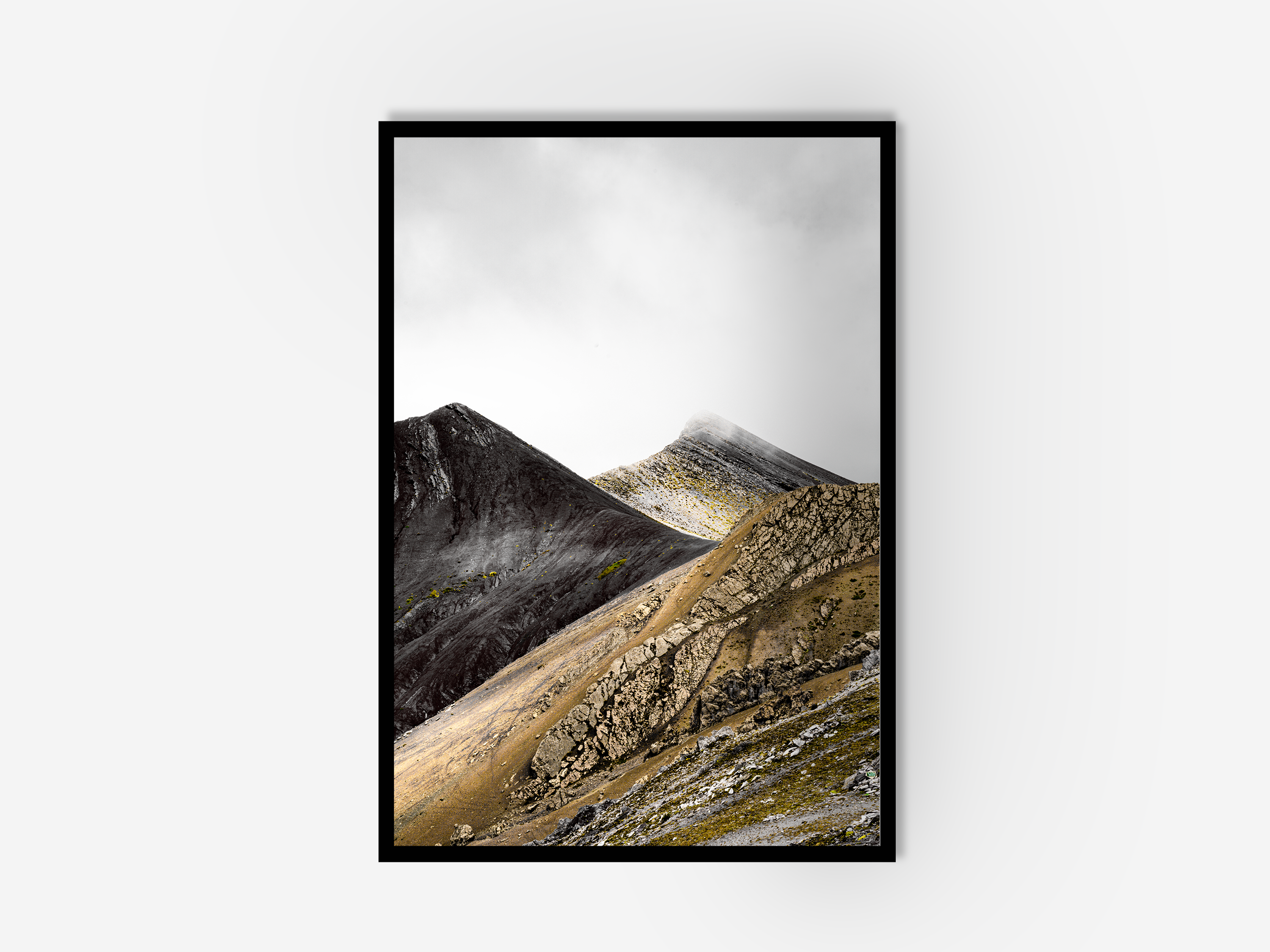 Three coloured moutain wall art print