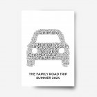 A word collage of country names in the shape of a car.