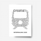 A word collage print of country names within a train like shape