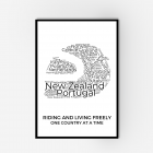 A framed wall art of a word collage in the shape of a helmet with various countries.