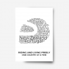 A print of a word collage in the shape of a helmet with various countries.