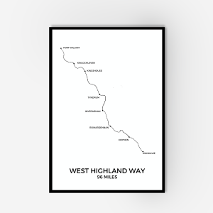 West highland way framed map line art drawing