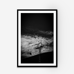 Black and white chair lift wall art print – Osorno Volcano cable car, Puerto Varas, Chile.