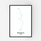 A framed art of a line drawing of a hiking trail leading up to Ben Nevis. Text says 'Ben Nevis 1,356m'