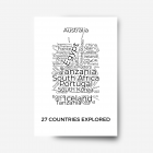 A paper of a word collage of countries within a suitacase