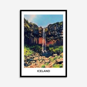 Waterfall Iceland Landscape Wall Art Travel Poster