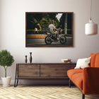 Framed art of a man riding a motorbike