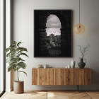 Wall art print of a spanish church in black and white