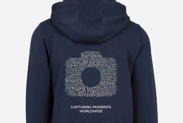 Blue hoodie of camera and country names