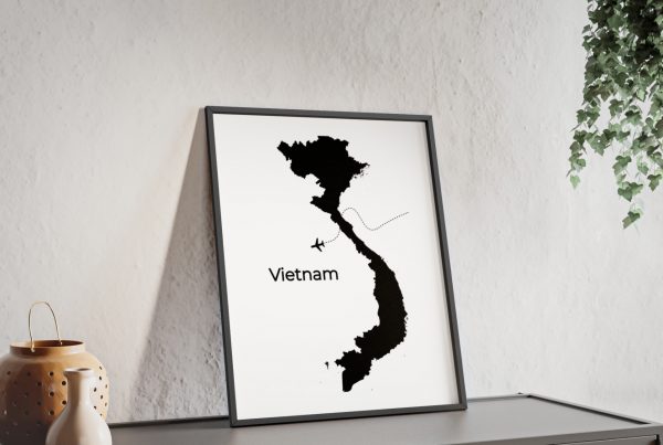 a black and white country outline of vietnam
