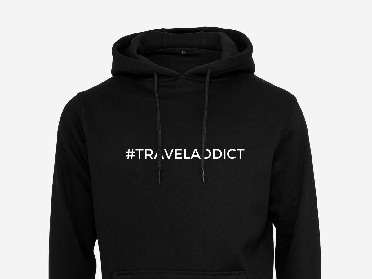 #traveladdict black travel hoodie