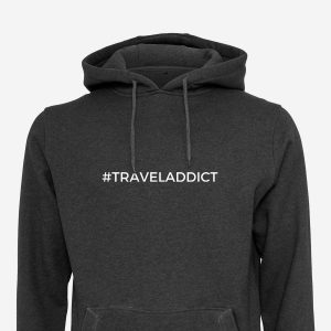 #traveladdict dark grey travel hoodie
