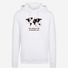 White hoodie with a world map graphic and the phrase 'The world is on my bucket list' printed on the front