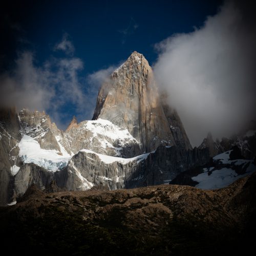 A mountain peak of mount fitz roy in el cheltan patagonia.