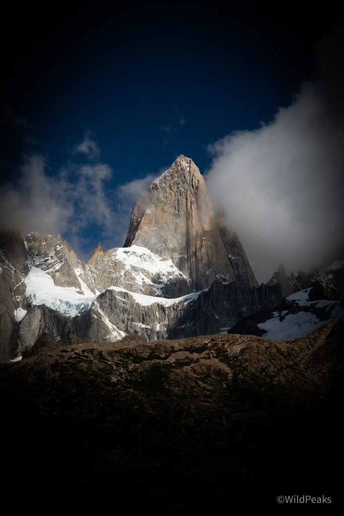 A mountain peak of mount fitz roy in el cheltan patagonia.