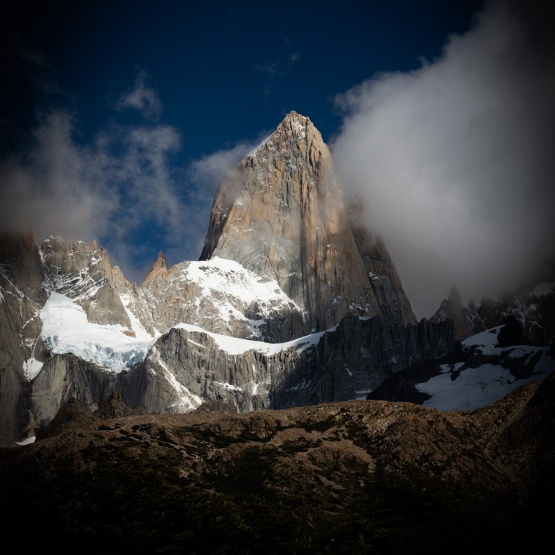 A mountain peak of mount fitz roy in el cheltan patagonia.