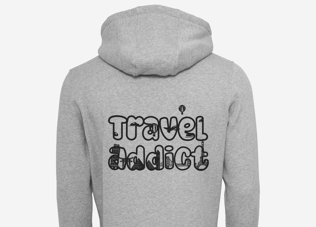 light grey travel addict hoodie