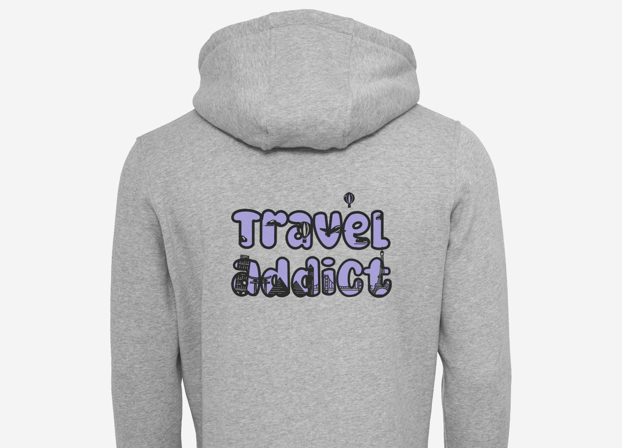 travel addict wanderlust grey hoodie