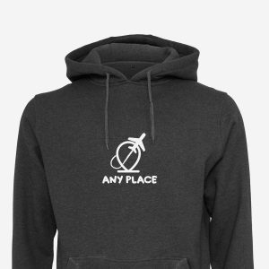 Grey personalised hoodie with custom travel location – unique travel keepsake gift for travel lovers