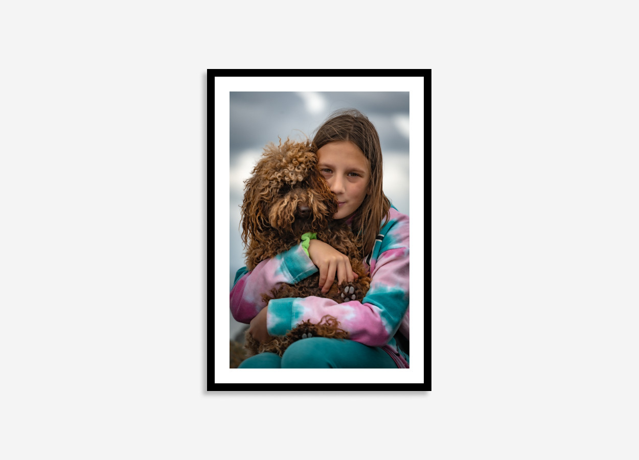 fmaily & pets dog and child photography portrait print
