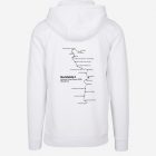 personalized cycling route hoodie in white, EuroVelo-inspired travel keepsake, perfect unique gift for cyclists