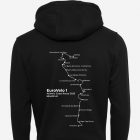 personalized cycling route hoodie in black, EuroVelo-inspired travel keepsake, perfect unique gift for cyclists