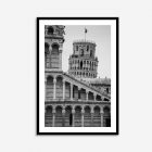 Black and white wall art featuring the Leaning Tower of Pisa in Italy