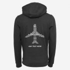Travel keepsake grey hoodie with airplane-shaped word cloud of country names – perfect travel gift