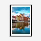 Colourful wall art of the Poland riverfront in Gdansk featuring vibrant buildings and reflections