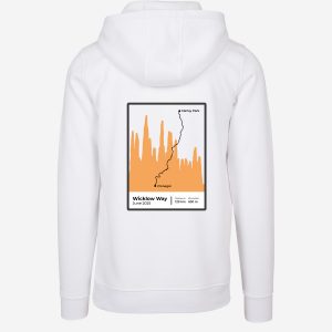 Wicklow Way hoodie featuring elevation profile and trail map of Ireland’s 131km strenuous hiking route through Wicklow Mountains,