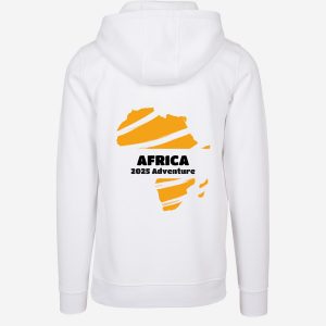 Personalised Africa Continent Adventure Travel White Hoodie – Unique Travel Keepsake and Gift for African Adventure Lovers