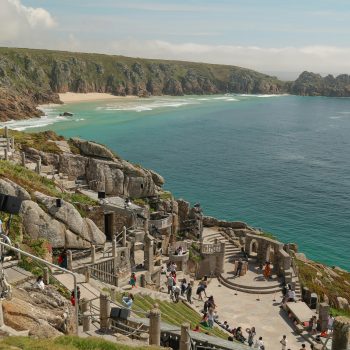 Minack Theatre Cornwall England – open-air cliffside theatre with ocean views, unique travel keepsake gift idea, top things to do in the UK
