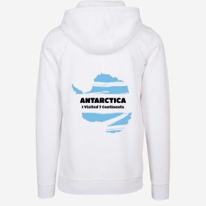 Personalised Antarctica continent adventure travel white hoodie – unique travel keepsake gift for explorers