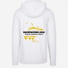 Personalised white hoodie for Asia continent backpacking trip – unique travel keepsake and gift for travelers