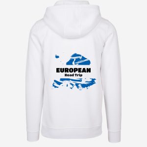 Personalised European continent road trip travel white hoodie – custom travel keepsake gift for travelers