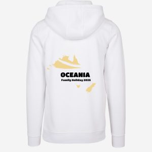 Personalised Oceania continent adventure travel white hoodie – custom travel keepsake gift for explorers and wanderlust travelers