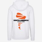 Customised South America continent adventure travel white hoodie for unique travel keepsakes and gifts
