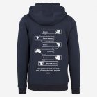 Navy blue travel hoodie highlighting the 7 Continents bucket list concept with clean, stylish graphics