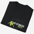 Black t-shirt for hikers with 'Out of breath hiker' text