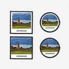 Iron-on or sew-on Cotswolds castle patch showcasing the scenic English countryside, available in square and circle shapes with or without border — perfect for travel enthusiasts, vintage style, and UK-themed fashion accessories.