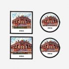 Iron-on or sew-on India patch featuring a historic Humayun’s Tomb in New Delhi with colourful design, available in square and circle shapes with or without border — perfect for cultural fashion, travel collections, and embroidered accessories.