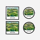 Iron-on or sew-on Scotland Highlands patch featuring the iconic train bridge, available in square and circle shapes with or without border — perfect for fans, travelers, and unique fashion customization.