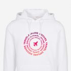 white travel explore and discover hoodie