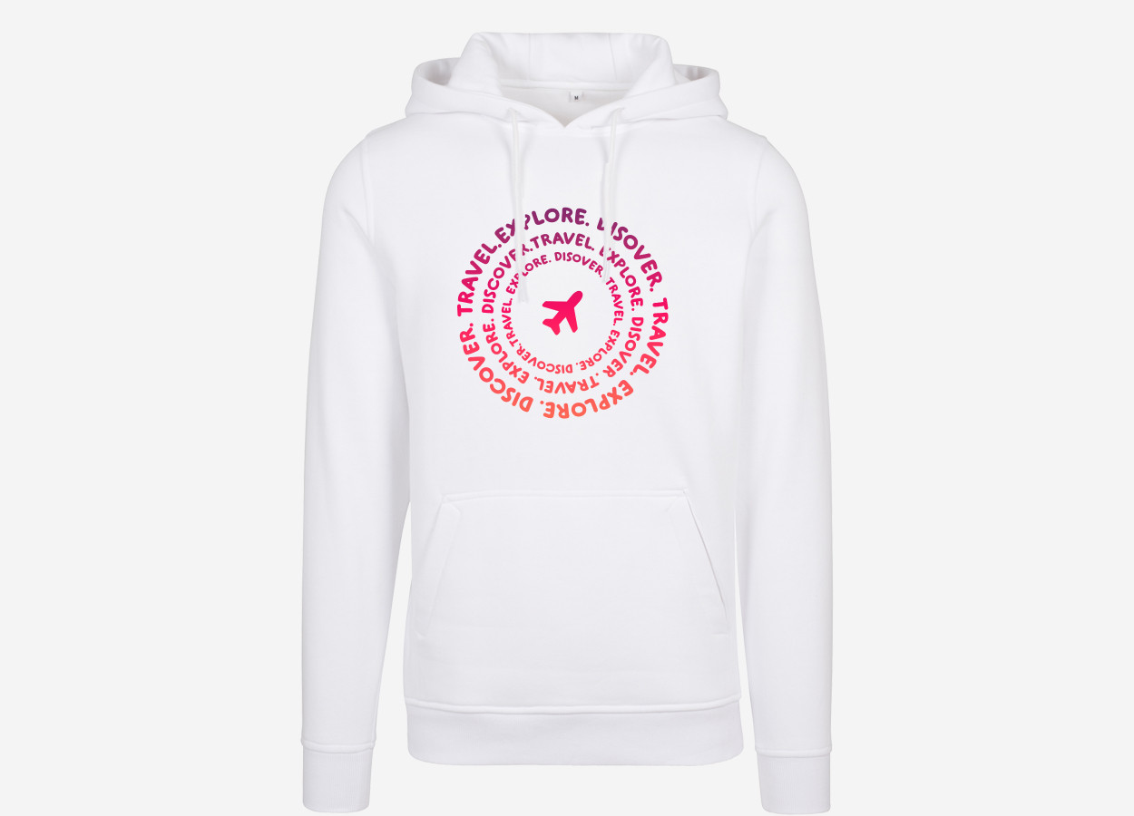 white travel explore and discover hoodie