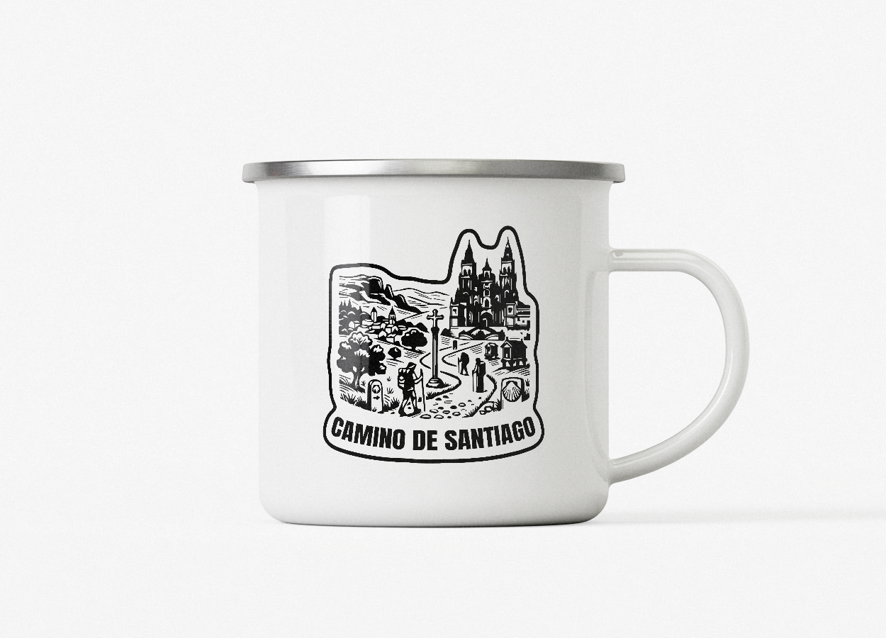 camino de santiago mockup camino de santiago, spain stamp camping mug