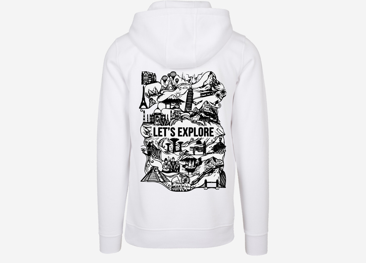 lets explore white travel themed landmark hoodie